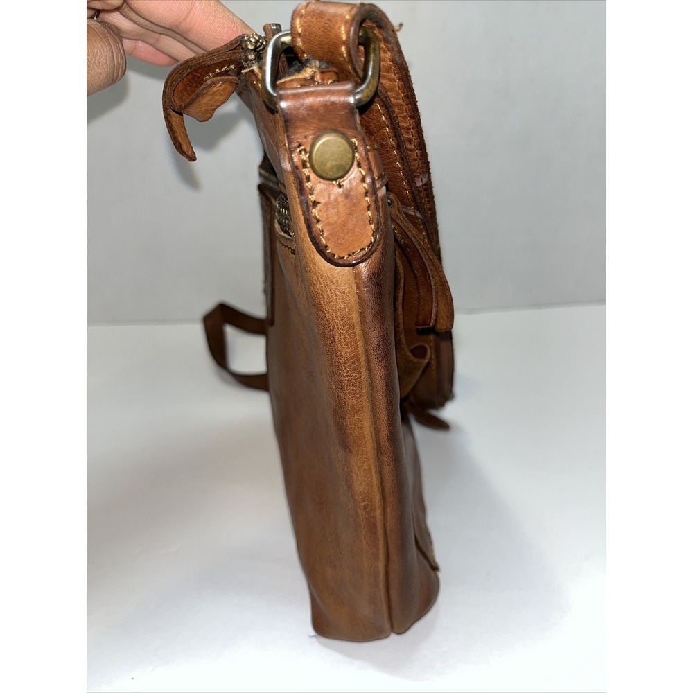 Harbour 2nd Genuine Leather Cognac Brown Zip Top Crossbody Flap Purse - Picture 4 of 16